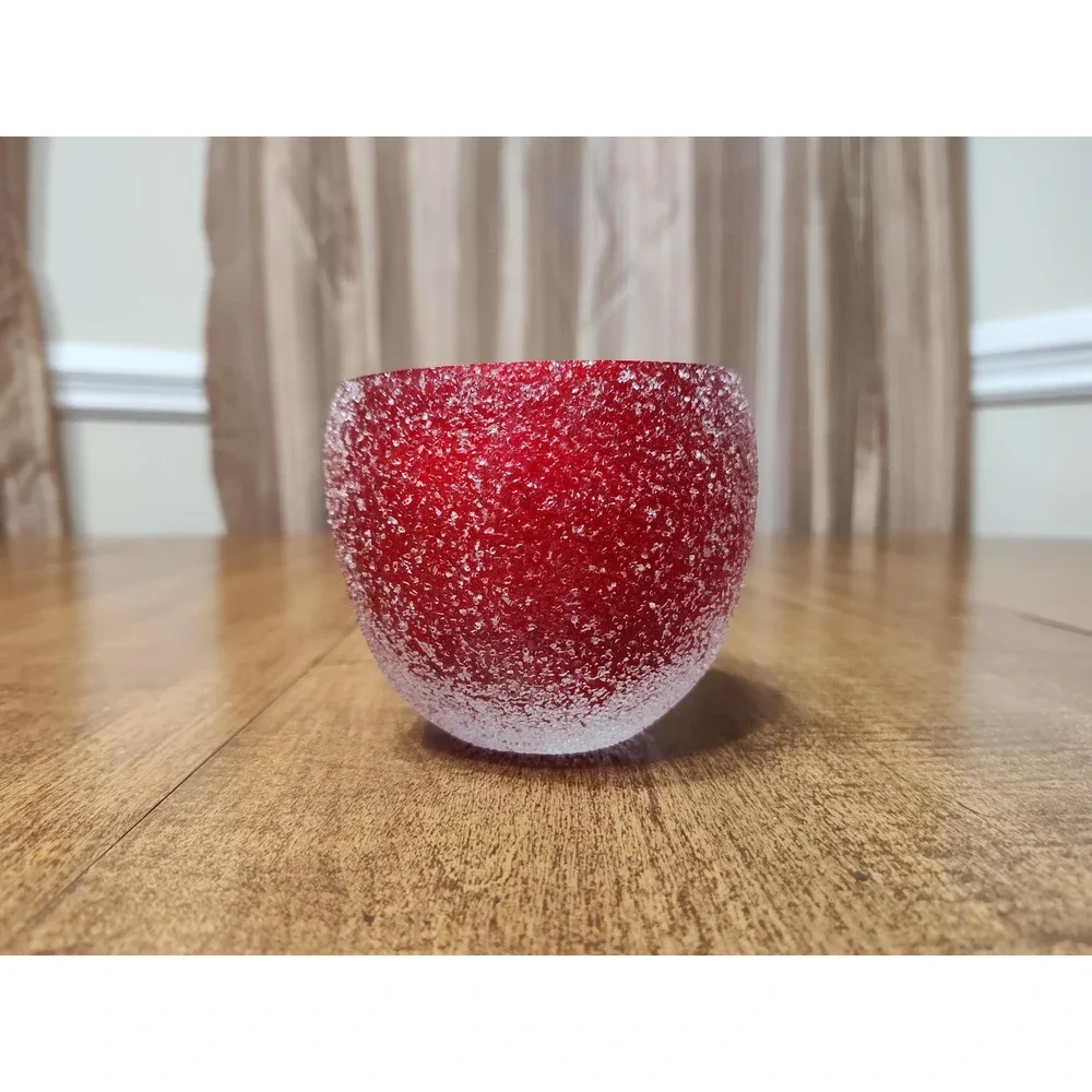 Handmade Red Apple Scented Candle 6 oz Frosted Textured Glass Sphere Jar B65